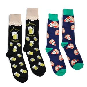 2 Pairs Men's Fun Novelty Crew Socks Beer Pizza